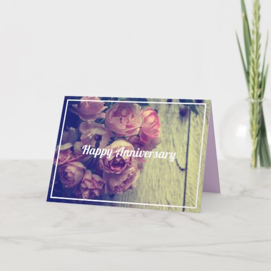  Stijl Roze Rozen Jubileum Kaart (Voorkant)