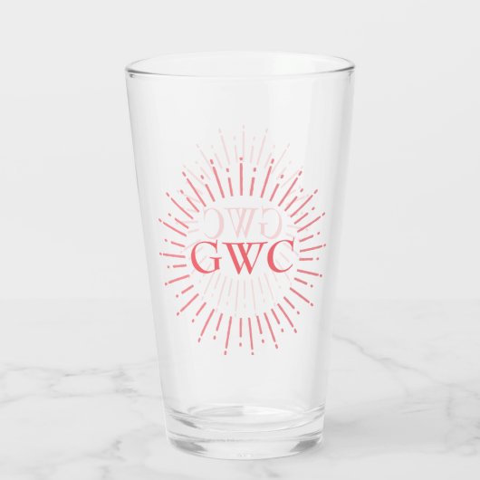  Stijl Roze Sunburst Custom Monogram Glas (Achterkant)