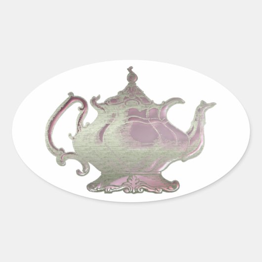  stijl roze theepot ovale sticker (Voorkant)