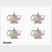  stijl roze theepot ovale sticker (Vel)