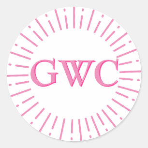  Stijl Roze Zon Burst Custom Monogram Ronde Sticker