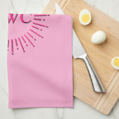 Stijl Roze Zon Burst Custom Monogram Theedoek (Quarter Fold)