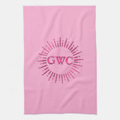 Stijl Roze Zon Burst Custom Monogram Theedoek (Verticaal)