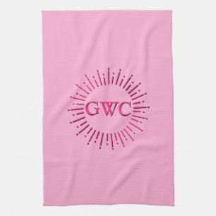  Stijl Roze Zon Burst Custom Monogram Theedoek