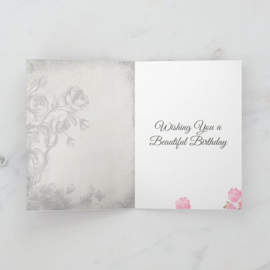 stijl Rozen en Konijn Verjaardag Kaart (Binnen)