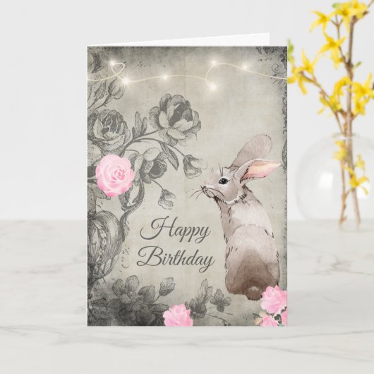  stijl Rozen en Konijn Verjaardag Kaart (Gele Bloem)