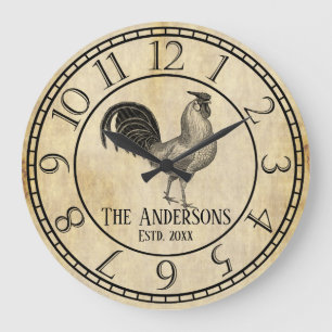 stijl Rustic Rooster Familienaam Grote Klok