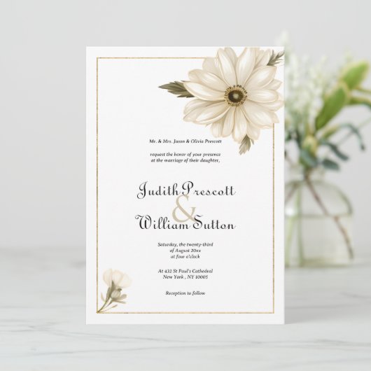 stijl rustieke daisy bloem bruiloft kaart (Staand voorkant)