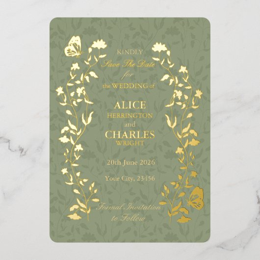  stijl Sage Ggreen Save The Date Folie Uitnodiging (Voorkant)