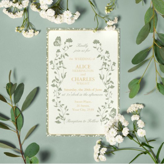  stijl Sage Green en Cream Wedding Kaart
