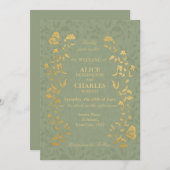  stijl Sage Green Wedding Kaart (Voorkant / Achterkant)