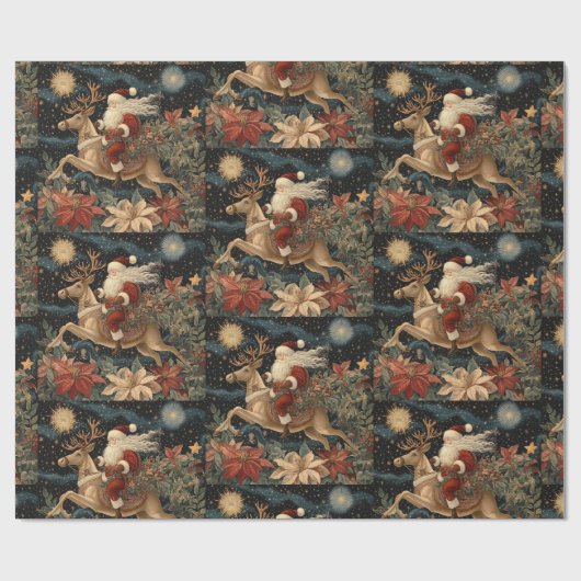 stijl Santa Riding Reindeer Design Cadeaupapier (Vlak)