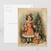 stijl Schattige meisje met kerstcadeaus Feestdagenkaart (Voorkant / Achterkant)