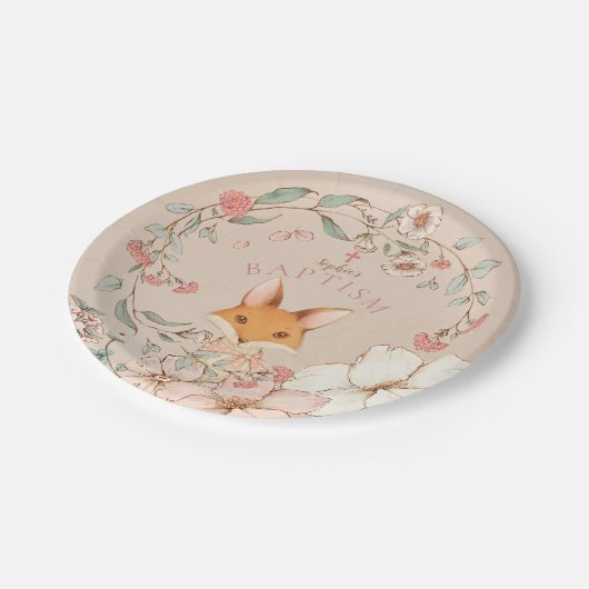  stijl Schattigee vos bloemen meisje doop Papieren Bordje (Gekanteld)
