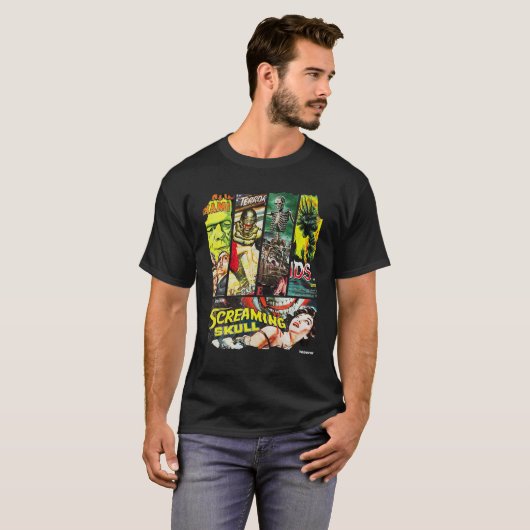  stijl Sci Fi Horror Movie Poster Collage T-shirt (Voorkant volledig)