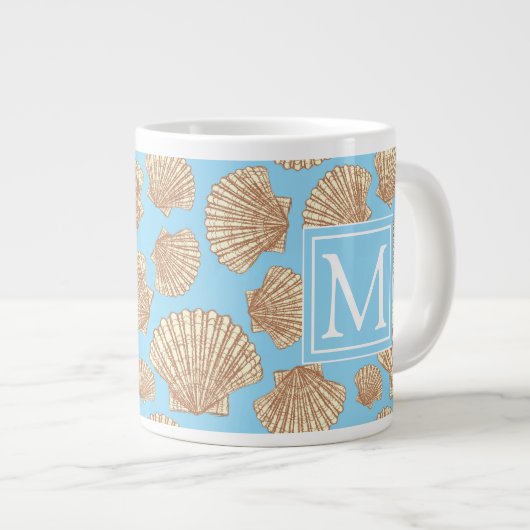  stijl Seashell Patroon | Voeg je Initiaal toe Grote Koffiekop (Voorkant rechts)