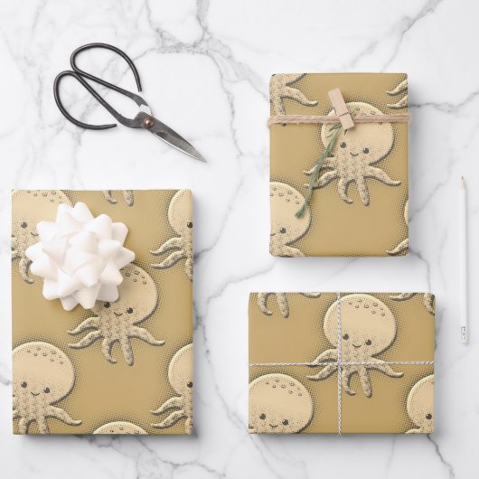 stijl Sepia Baby Octopus Patroon Inpakpapier Vel (Voorkant)