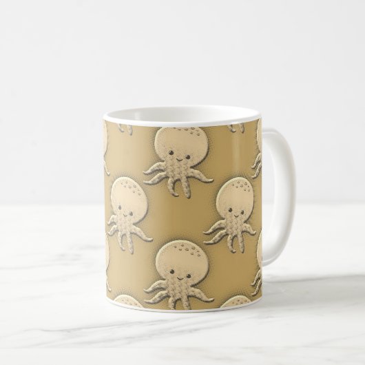  stijl Sepia Baby Octopus Patroon Koffiemok (Voorkant rechts)