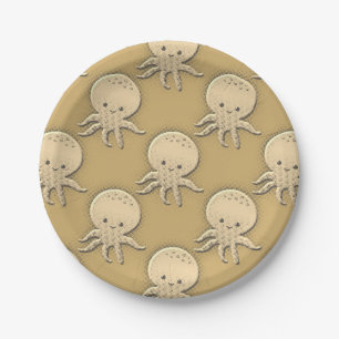  stijl Sepia Baby Octopus Patroon Papieren Bordje