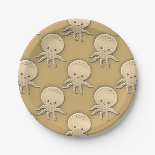  stijl Sepia Baby Octopus Patroon Papieren Bordje (Voorkant)