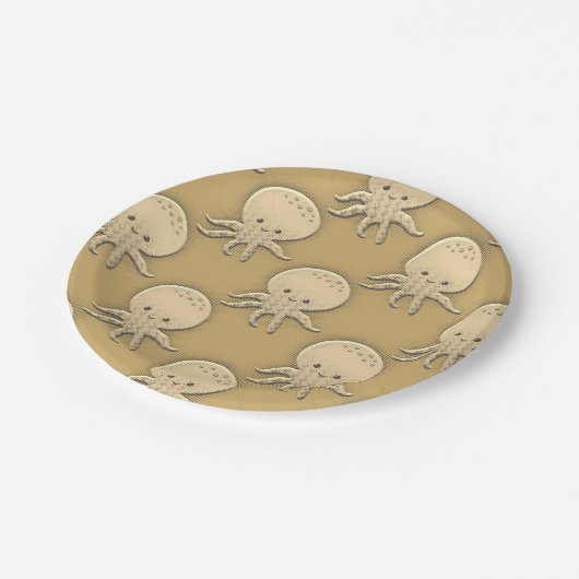  stijl Sepia Baby Octopus Patroon Papieren Bordje (Gekanteld)