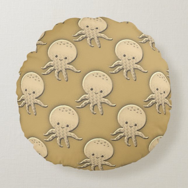  stijl Sepia Baby Octopus Rond Kussen (Voorkant)