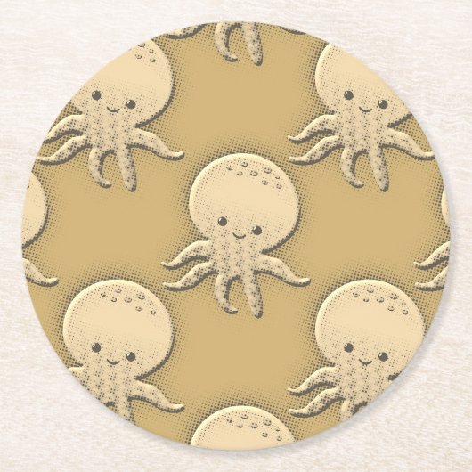  stijl Sepia Baby Octopus Ronde Kartonnen Onderzetter (Voorkant)