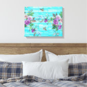  stijl Shabby Chic Florals op blauw Canvas Afdruk (Insitu (Slaapkamer))