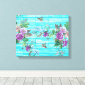  stijl Shabby Chic Florals op blauw Canvas Afdruk (Insitu (Houten vloer))