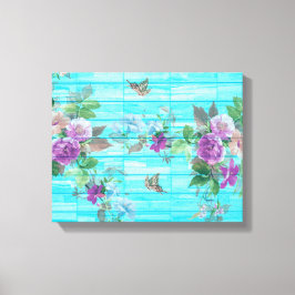  stijl Shabby Chic Florals op blauw Canvas Afdruk