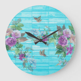  stijl Shabby Chic Florals op blauw Grote Klok