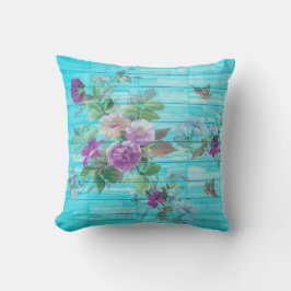  stijl Shabby Chic Florals op blauw Kussen