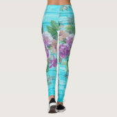  stijl Shabby Chic Florals op blauw Leggings (Achterkant)