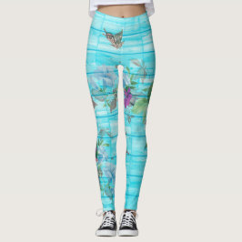  stijl Shabby Chic Florals op blauw Leggings