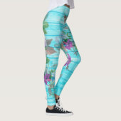  stijl Shabby Chic Florals op blauw Leggings (Rechts)