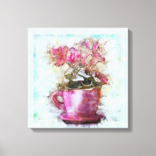  stijl Shabby Chic Violets Lila Cup Saucer Canvas Afdruk