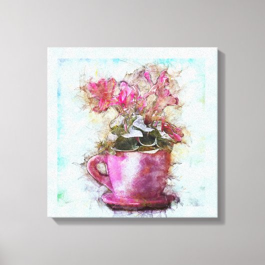  stijl Shabby Chic Violets Lila Cup Saucer Canvas Afdruk (Voorkant)