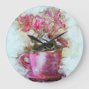  stijl Shabby Chic Violets Lila Cup Saucer Grote Klok