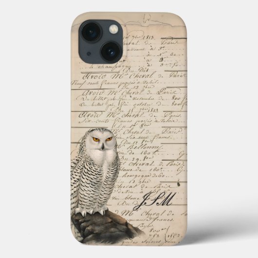 stijl Snowy Owl Paper Script Monogrammed Case-Mate iPhone Case (Achterkant)