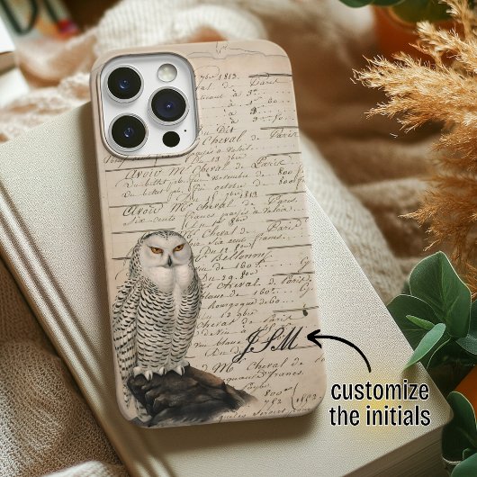 stijl Snowy Owl Paper Script Monogrammed Case-Mate iPhone Case