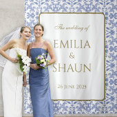 -stijl Stoffig Blauw en Wit Bruiloft Wandkleed