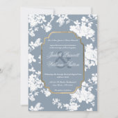 Stijl Stoffig Blauw Goud Wit Bloemen Bruiloft Kaart (Voorkant)