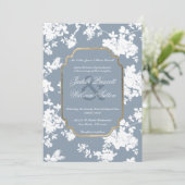 Stijl Stoffig Blauw Goud Wit Bloemen Bruiloft Kaart (Staand voorkant)