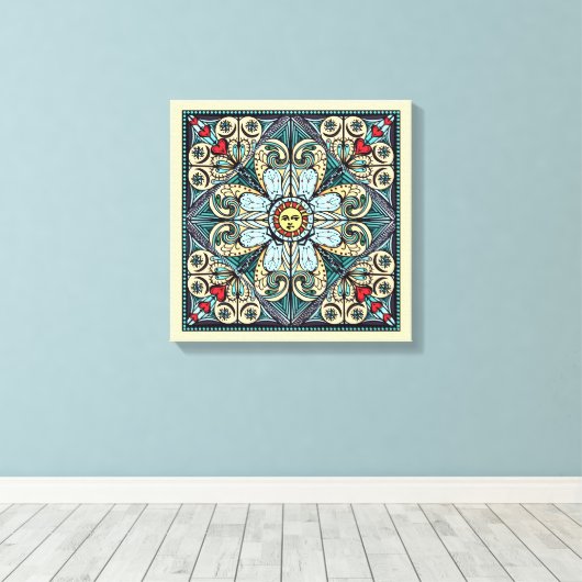 stijl Sun Mandala Canvas Print (Insitu (Houten vloer))
