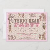  stijl Teddy Bear Party Invitation - Roze Kaart (Voorkant)