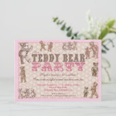  stijl Teddy Bear Party Invitation - Roze Kaart (Staand voorkant)