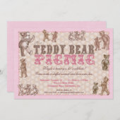 stijl Teddy Bear picknick uitnodiging - Roze (Voorkant / Achterkant)