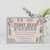  stijl Teddy Bear Picnic Uitnodiging - blauw (Staand voorkant)
