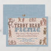  stijl Teddy Bear Picnic Uitnodiging - blauw (Voorkant / Achterkant)