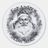  Stijl Tekening Zwart-wit Van Santa Ronde Sticker (Voorkant)